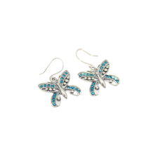 Women's butterfly earrings 925 Sterling silver green zircon stones B 937